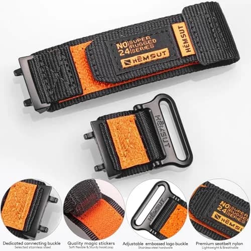 torbollo Sport Loop Watch Band for Amazfit T-Rex 3 Pro 48mm | Black/Orange Nylon Adjustable thumbnail 5