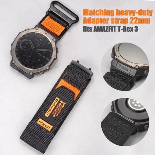torbollo Sport Loop Watch Band for Amazfit T-Rex 3 Pro 48mm | Black/Orange Nylon Adjustable thumbnail 6