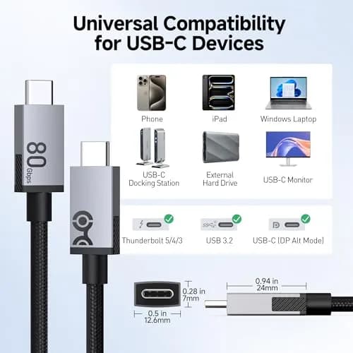 Cable Matters 80Gbps USB4 Cable, Thunderbolt 5/4 Compatible, 0.3m (1ft) | 8K@120Hz Video, 240W PD, 40Gbps Data thumbnail 7