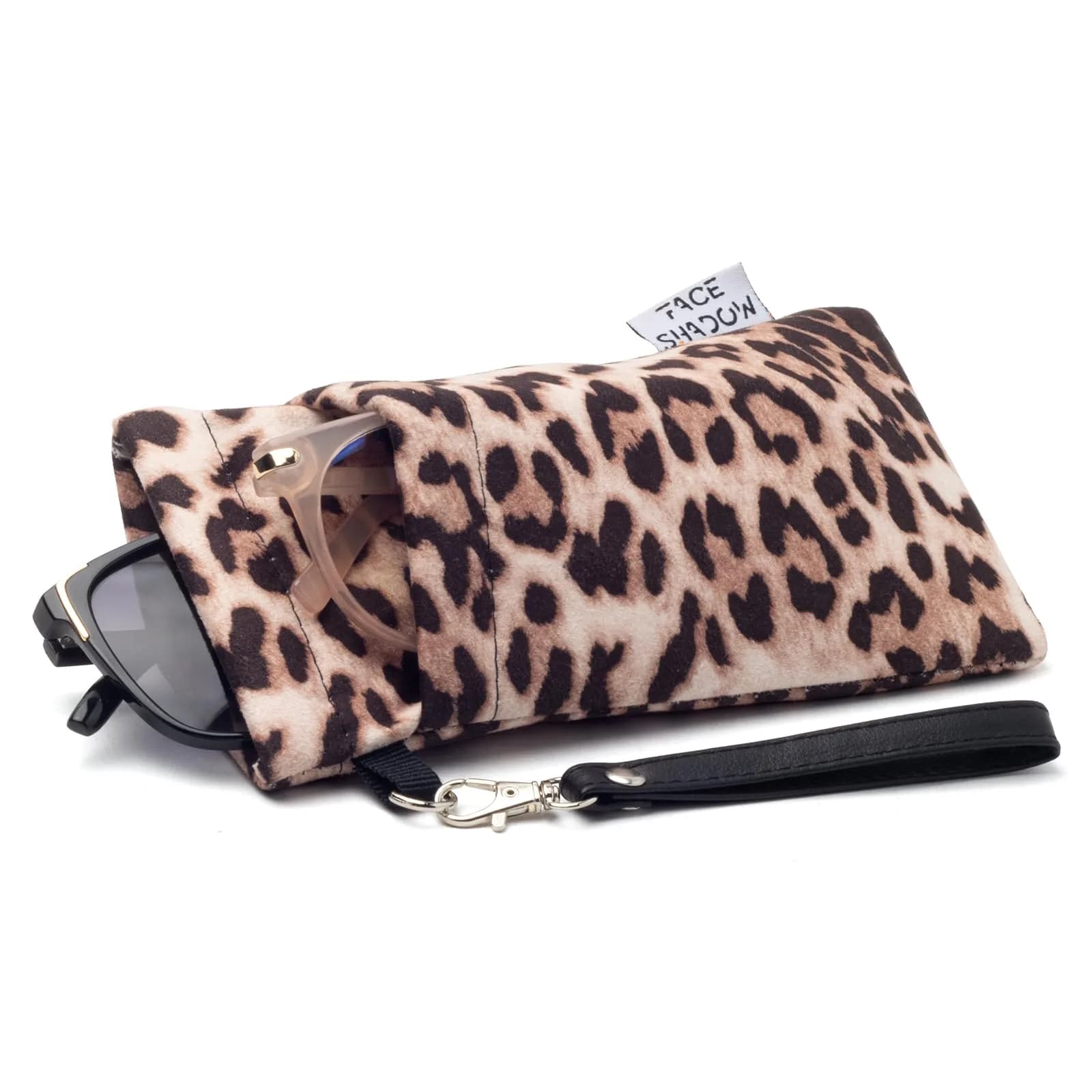 Face Shadow Leopard Brown Double Eyeglass Pouch - Holds Two Pairs of Glasses - main product image