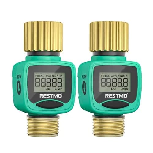 Restmo Heavy Duty Water Flow Meter with Brass Inlet & Outlet, 2 Pack | Measures Gallons/Liters & Flow Rate Accurately thumbnail 1