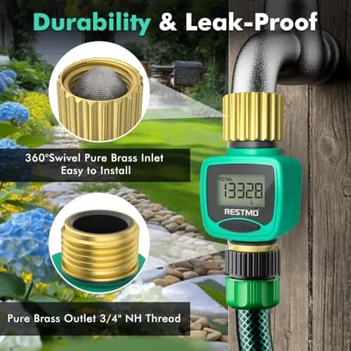 Restmo Heavy Duty Water Flow Meter with Brass Inlet & Outlet, 2 Pack | Measures Gallons/Liters & Flow Rate Accurately thumbnail 2