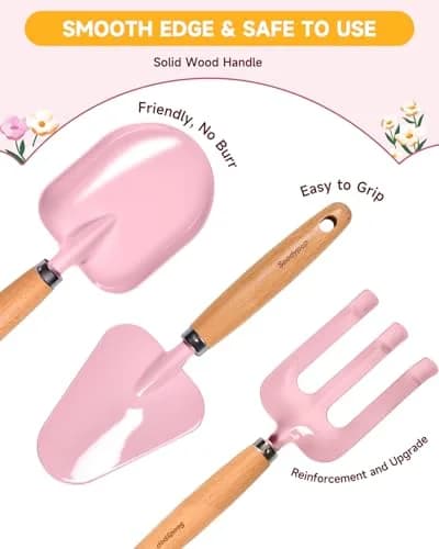 Seedypop Kids Gardening Tool Set with Hat, Apron & Gloves | 8-Piece Pink Flower Set thumbnail 3
