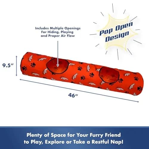 Pets First NFL Denver Broncos Cat Tunnel Tube Toy with Plush Football, Collapsible & Durable, All-Over Team Logo, for Cats to Play, Peek & Hide thumbnail 5