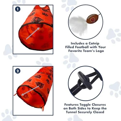 Pets First NFL Denver Broncos Cat Tunnel Tube Toy with Plush Football, Collapsible & Durable, All-Over Team Logo, for Cats to Play, Peek & Hide thumbnail 6