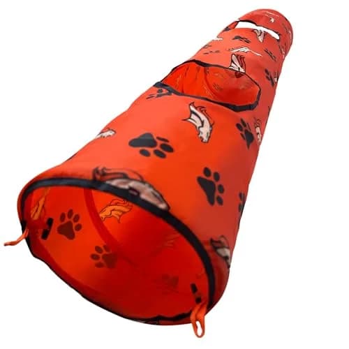 Pets First NFL Denver Broncos Cat Tunnel Tube Toy with Plush Football, Collapsible & Durable, All-Over Team Logo, for Cats to Play, Peek & Hide thumbnail 3