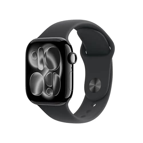 Apple Watch Series 11 [GPS 42mm] Jet Black Aluminum Case with Black Sport Band S/M | Always-On Display, 24-Hr Battery thumbnail 1