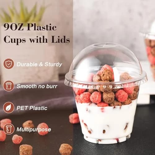 Lullaby 50 Pack 9 oz Clear Plastic Dessert Cups with Cross Hole Dome Lids | Disposable Party Cups for Daily Use thumbnail 4