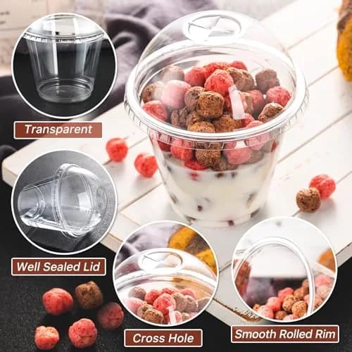 Lullaby 50 Pack 9 oz Clear Plastic Dessert Cups with Cross Hole Dome Lids | Disposable Party Cups for Daily Use thumbnail 5