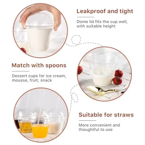 Lullaby 50 Pack 9 oz Clear Plastic Dessert Cups with Cross Hole Dome Lids | Disposable Party Cups for Daily Use thumbnail 6