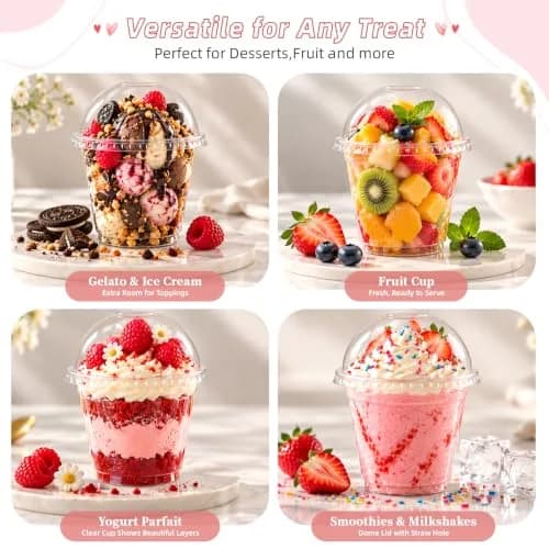 Lullaby 50 Pack 9 oz Clear Plastic Dessert Cups with Cross Hole Dome Lids | Disposable Party Cups for Daily Use thumbnail 3
