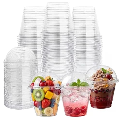 Lullaby 100 Pack 9oz Clear Plastic Dessert Cups with Dome Lids | Disposable to Go Party Cups thumbnail 1