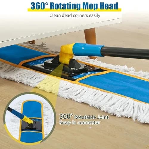 BUVE 24" Commercial Dust Mop for Floor Cleaning | Heavy Duty Industrial Wet & Dry Mop with Cotton Pads thumbnail 4