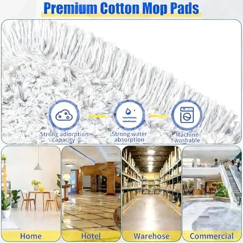 BUVE 24" Commercial Dust Mop for Floor Cleaning | Heavy Duty Industrial Wet & Dry Mop with Cotton Pads thumbnail 5