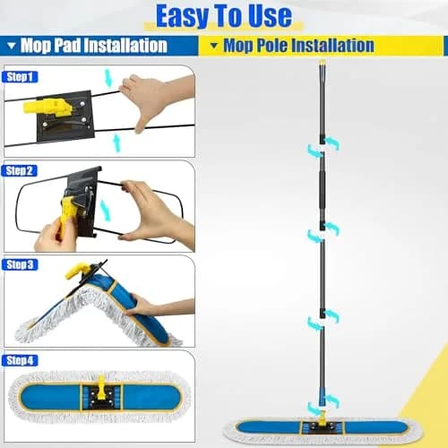 BUVE 24" Commercial Dust Mop for Floor Cleaning | Heavy Duty Industrial Wet & Dry Mop with Cotton Pads thumbnail 7