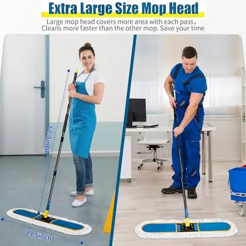 BUVE 24" Commercial Dust Mop for Floor Cleaning | Heavy Duty Industrial Wet & Dry Mop with Cotton Pads thumbnail 2