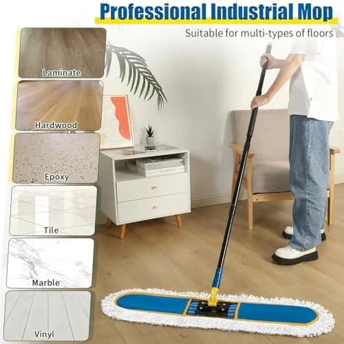 BUVE 24" Commercial Dust Mop for Floor Cleaning | Heavy Duty Industrial Wet & Dry Mop with Cotton Pads thumbnail 3