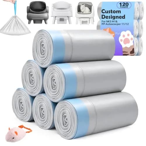 KropBom Heavy Duty Cat Litter Bags 120 Count (30 bags/roll, 4 rolls) | Leak-Proof, Drawstring Handles, Unscented thumbnail 1