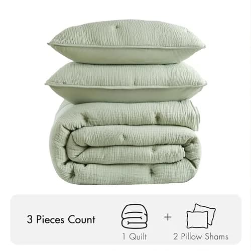 Harbor House Cotton Muslin Quilt Set Sage King | Lightweight All-Season Comfort with Embroidered Tacking thumbnail 4