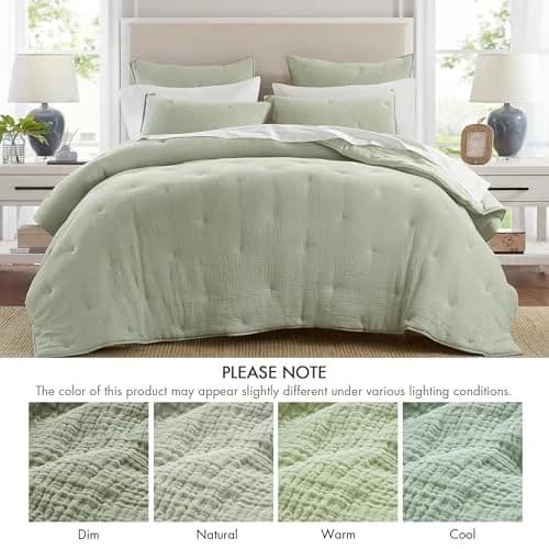 Harbor House Cotton Muslin Quilt Set Sage King | Lightweight All-Season Comfort with Embroidered Tacking thumbnail 6