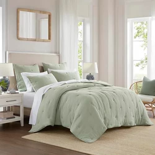 Harbor House Cotton Muslin Quilt Set Sage King | Lightweight All-Season Comfort with Embroidered Tacking thumbnail 9