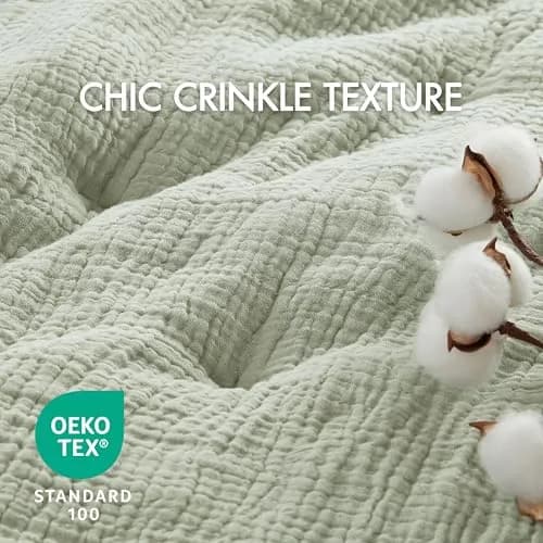 Harbor House Cotton Muslin Quilt Set Sage King | Lightweight All-Season Comfort with Embroidered Tacking thumbnail 2