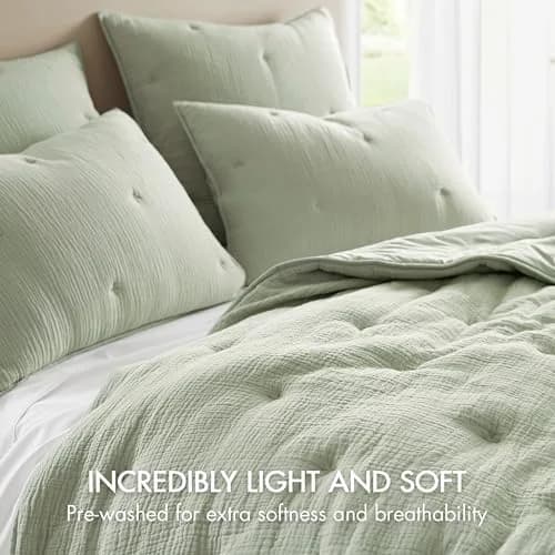 Harbor House Cotton Muslin Quilt Set Sage King | Lightweight All-Season Comfort with Embroidered Tacking thumbnail 3