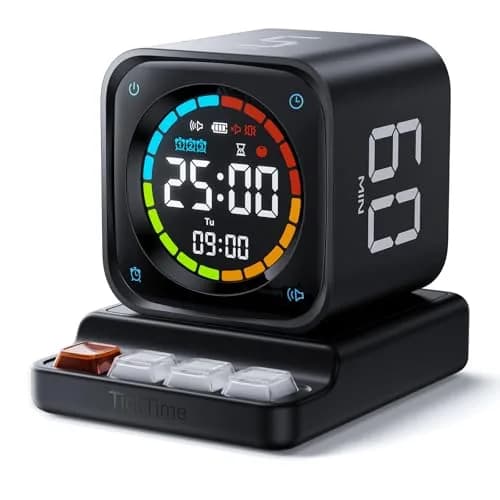Ticktime Pomodoro Timer Cube 3 Alarm Silent Vibrate Clock 5/10/30/60 Min Obsidian Black thumbnail 1