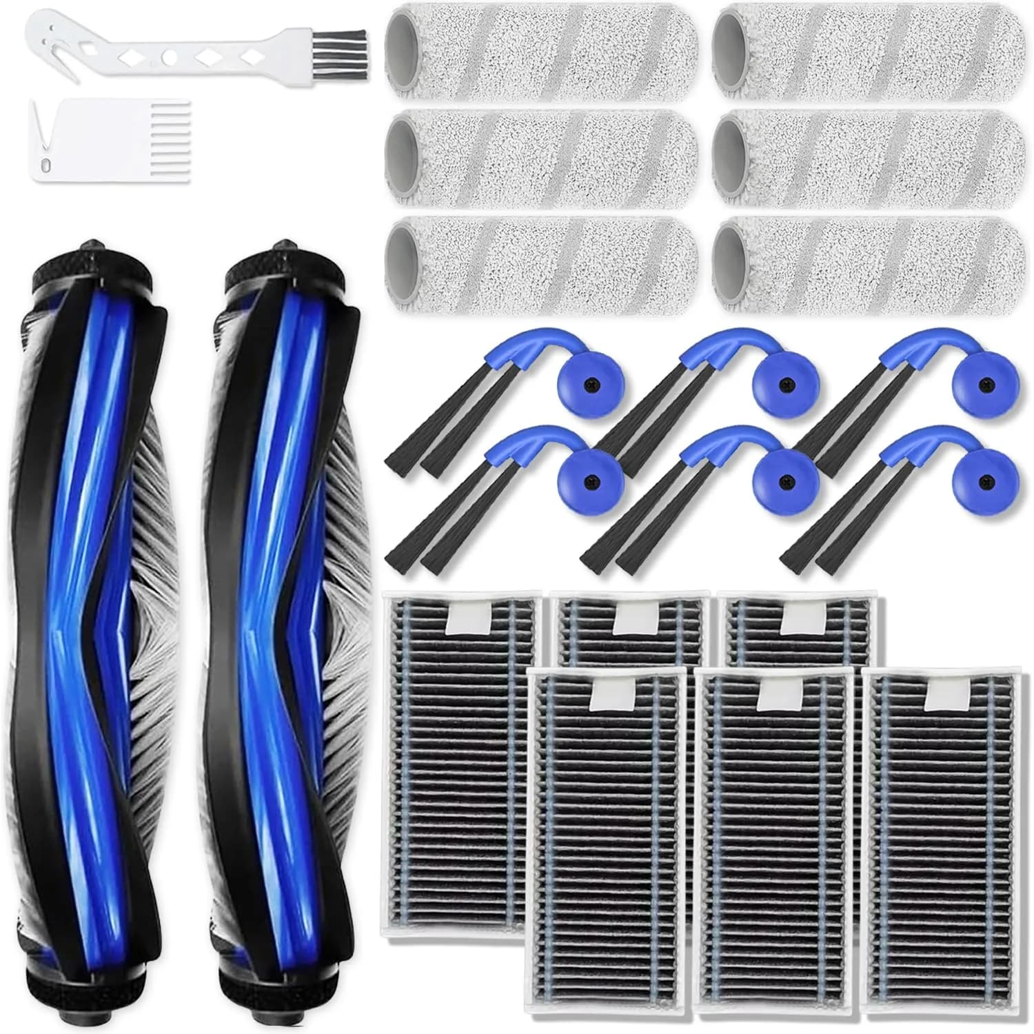 XVXUOU Replacement Accessories Kit for Ecovacs Deebot X11 OmniCyclone & Yeedi S20 Infinity Robot Vacuums | 2 Main Brushes, 6 Mop Cloths, 6 HEPA Filters, 6 Side Brushes - main product image