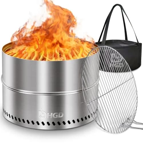 HGD 19.6 Inch Smokeless Firepit with Grill | Portable Wood Burning Outdoor Fireplace thumbnail 1