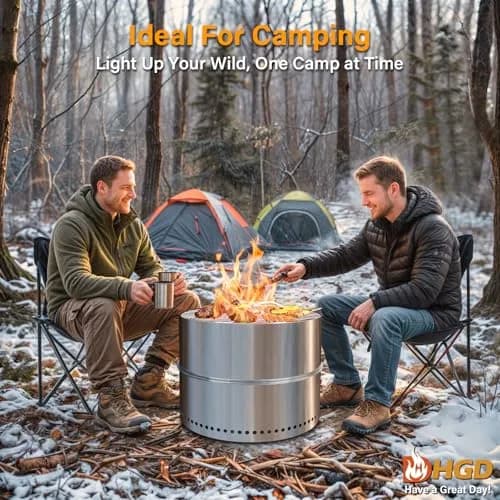 HGD 19.6 Inch Smokeless Firepit with Grill | Portable Wood Burning Outdoor Fireplace thumbnail 6