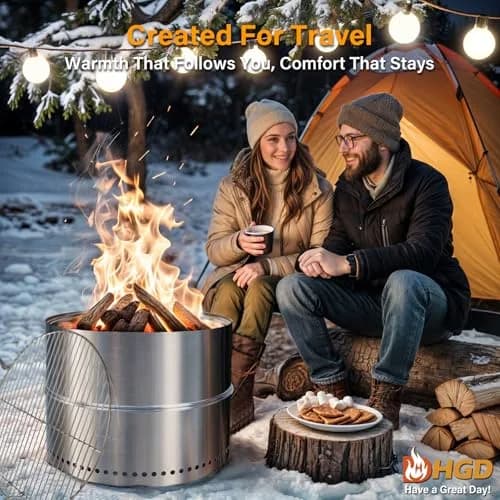 HGD 19.6 Inch Smokeless Firepit with Grill | Portable Wood Burning Outdoor Fireplace thumbnail 9