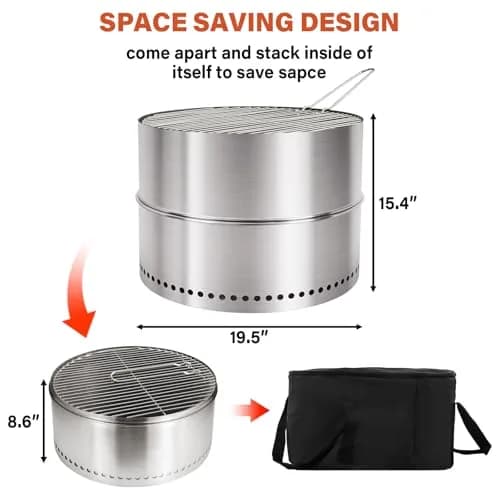 HGD 19.6 Inch Smokeless Firepit with Grill | Portable Wood Burning Outdoor Fireplace thumbnail 3