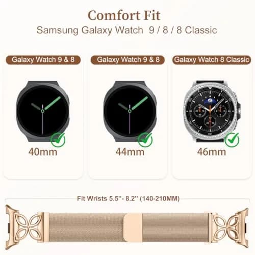 Getino Magnetic Floral Milanese Band for Samsung Galaxy Watch 9/8/8 Classic 40mm 44mm 46mm Rose Gold | Breathable Stainless Steel Strap thumbnail 5