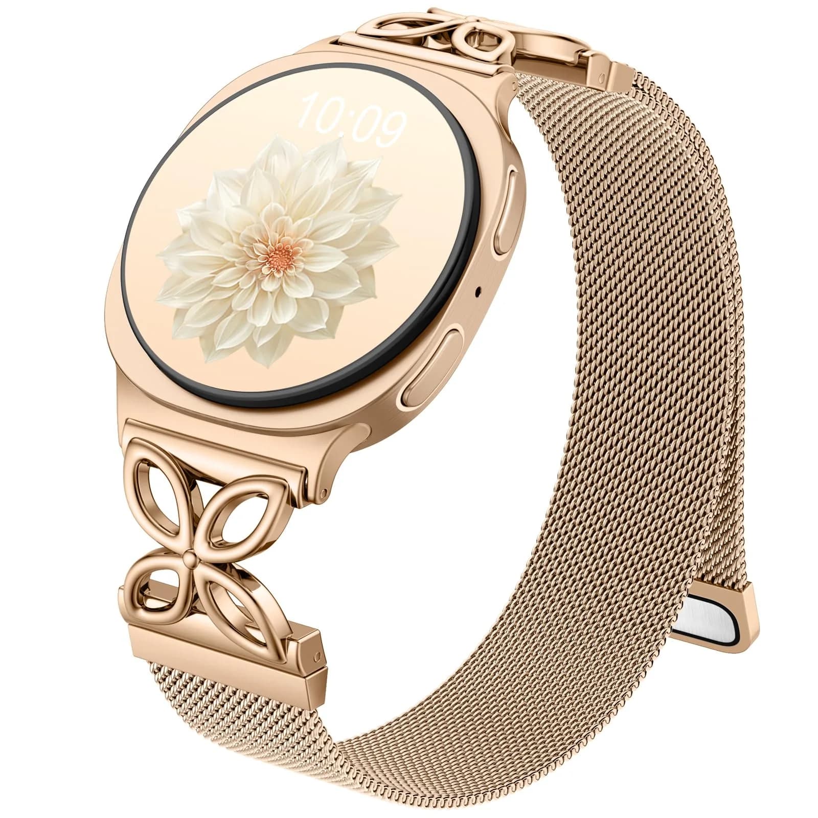 Getino Magnetic Floral Watch Band Compatible with Samsung Galaxy Watch 9/8/8 Classic 40mm 44mm 46mm Black | Stainless Steel Milanese Strap — Rose Gold / Galaxy Watch 9 & 8, Watch8 Classic Band