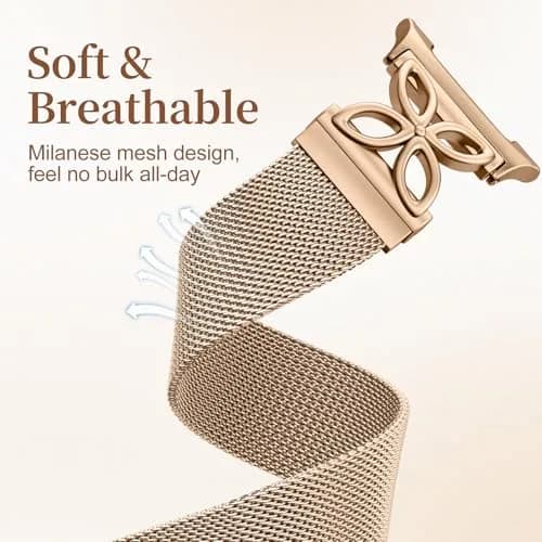 Getino Magnetic Floral Milanese Band for Samsung Galaxy Watch 9/8/8 Classic 40mm 44mm 46mm Rose Gold | Breathable Stainless Steel Strap thumbnail 8