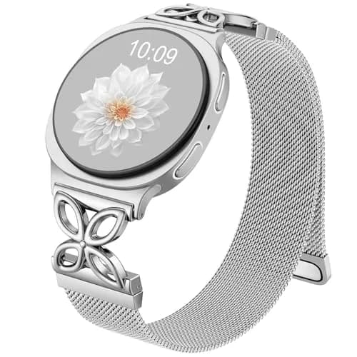 Getino Silver Magnetic Watch Band Compatible with Samsung Galaxy Watch 9 & 8 (40mm,44mm,46mm) | Floral Milanese Strap for Women thumbnail 1