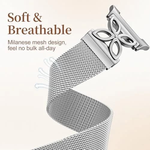 Getino Silver Magnetic Watch Band Compatible with Samsung Galaxy Watch 9 & 8 (40mm,44mm,46mm) | Floral Milanese Strap for Women thumbnail 8