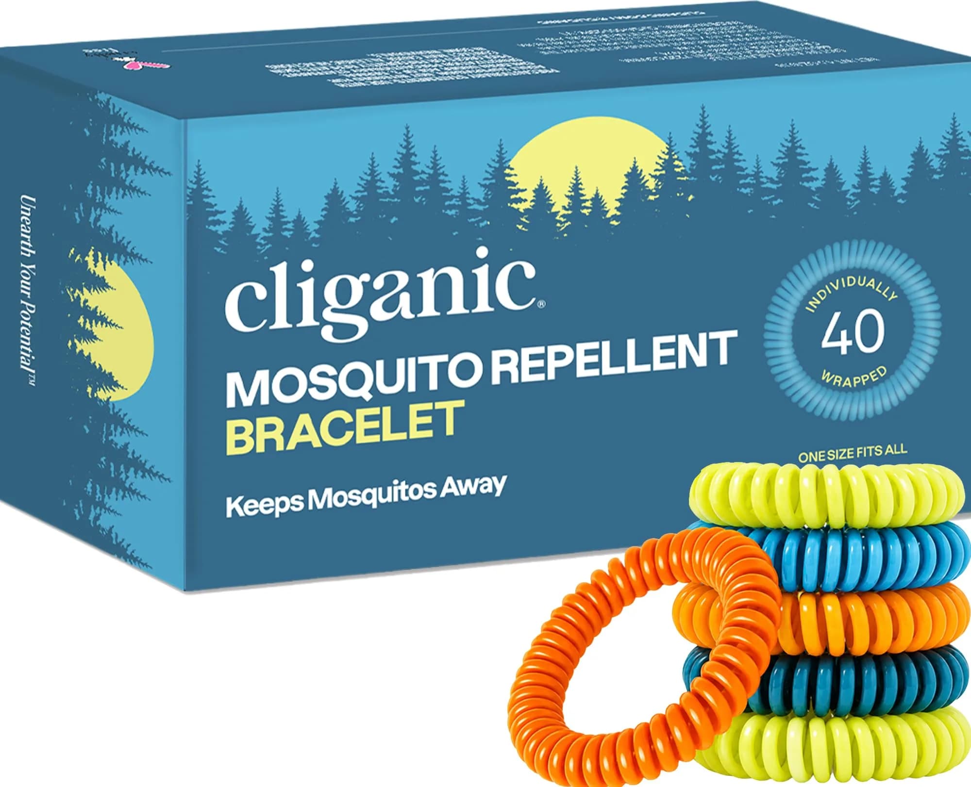 Cliganic 40 Pack Mosquito Repellent Bracelets — Natural DEET-Free Bands, Individually Wrapped