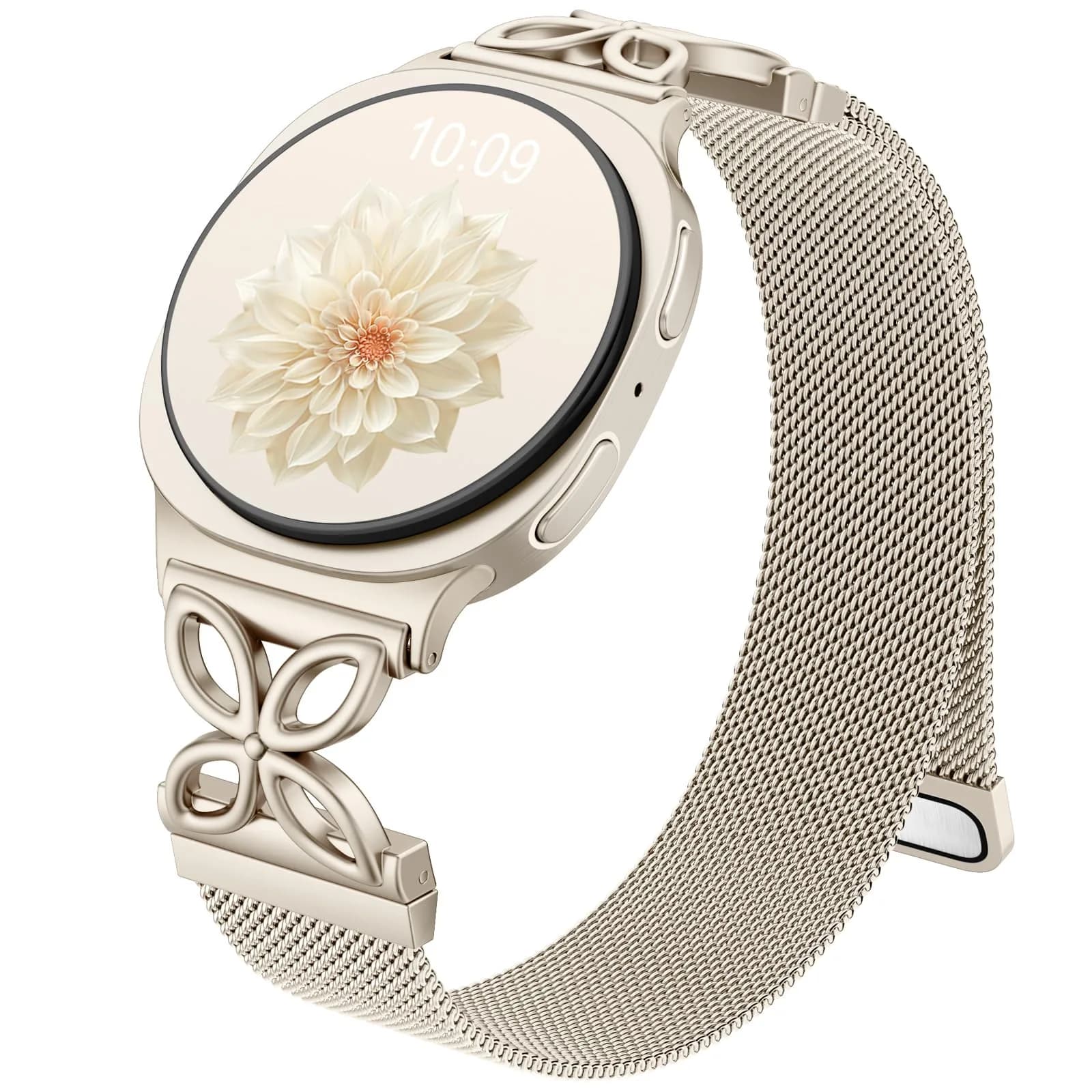 Getino Silver Magnetic Watch Band Compatible with Samsung Galaxy Watch 9 & 8 (40mm,44mm,46mm) | Floral Milanese Strap for Women — Strarlight / Galaxy Watch 9 & 8, Watch8 Classic Band