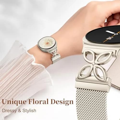 Getino Magnetic Metal Watch Band Compatible with Samsung Galaxy Watch 9 & 8 (40mm,44mm,46mm) | Floral Milanese Strap for Women thumbnail 3