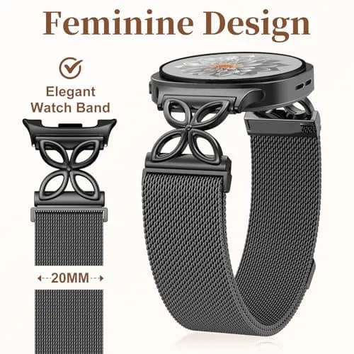 Getino Magnetic Floral Watch Band Compatible with Samsung Galaxy Watch 9/8/8 Classic 40mm 44mm 46mm Black | Stainless Steel Milanese Strap thumbnail 6