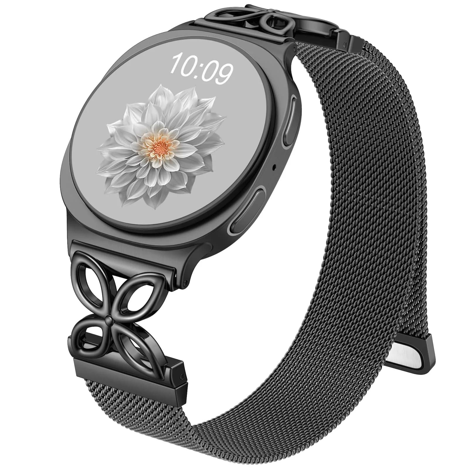 Getino Magnetic Floral Watch Band Compatible with Samsung Galaxy Watch 9/8/8 Classic 40mm 44mm 46mm Black | Stainless Steel Milanese Strap