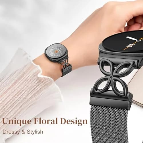 Getino Magnetic Floral Watch Band Compatible with Samsung Galaxy Watch 9/8/8 Classic 40mm 44mm 46mm Black | Stainless Steel Milanese Strap thumbnail 3