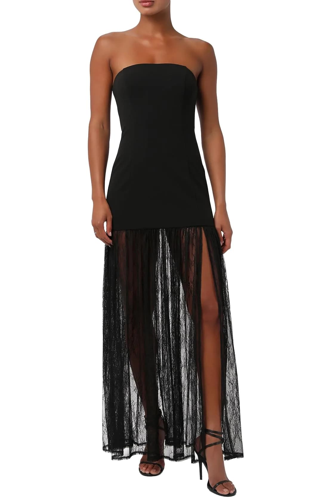 Lulus Lucille Strapless Lace Maxi Dress | Elegant Black Formal Gown, Medium