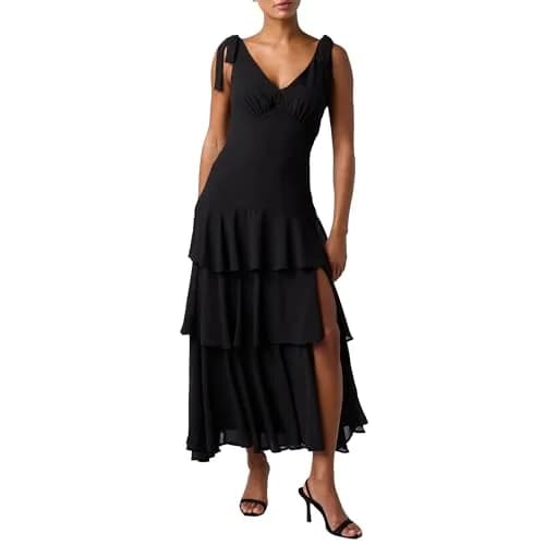 Lulus Arya Tiered Printed Maxi Dress, Black, Extra Large | Elegant Maxi for Formal Events thumbnail 1
