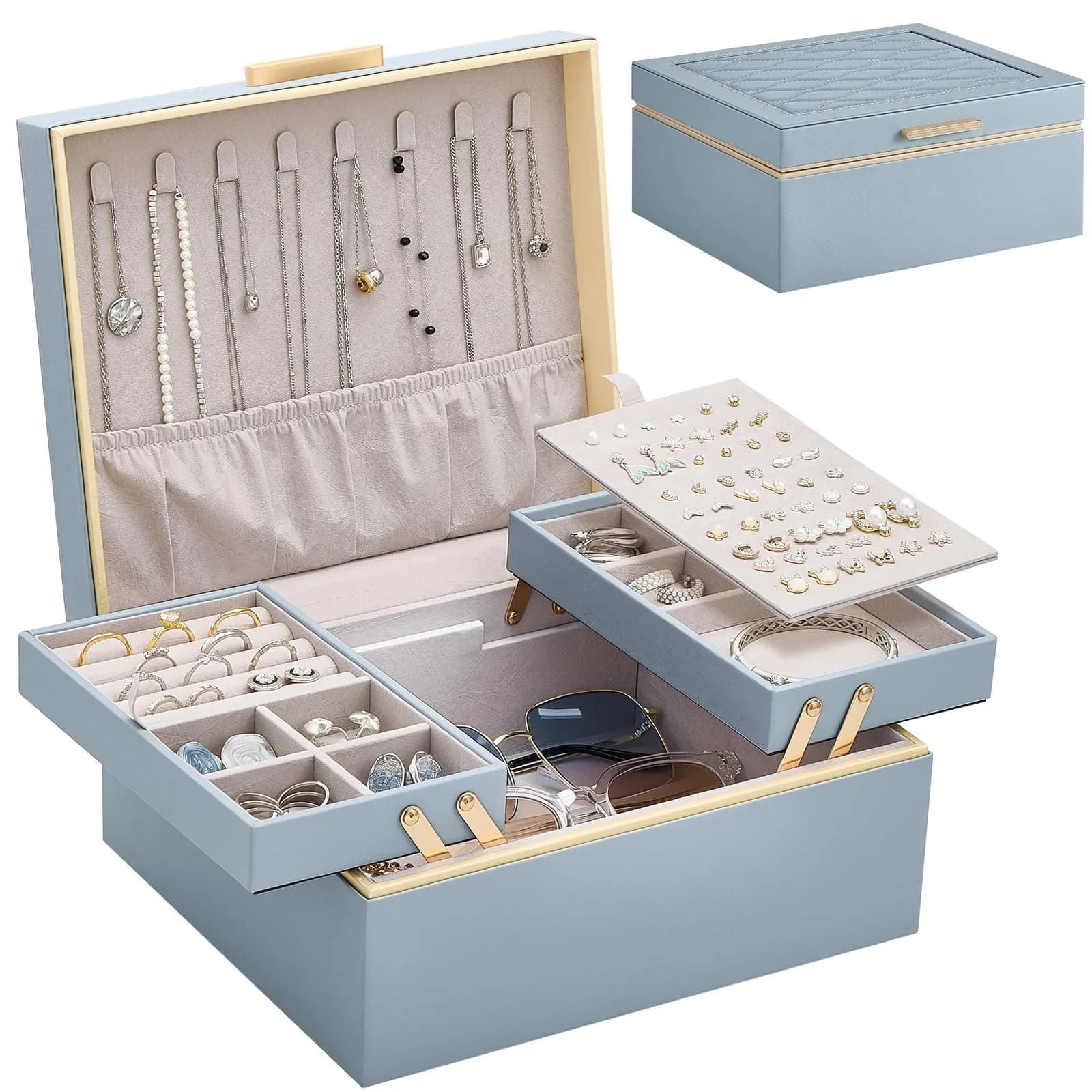 Lolalet 2-Layer Jewelry Organizer Box 24.2cm (9.53") | Organizes Rings, Necklaces, Earrings, Bracelets
