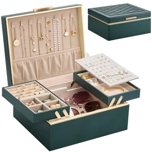 Lolalet 2-Layer Jewelry Organizer Box 24.2cm (9.53"W x 8.15"D x 4.45"H) | Foldable & Expandable Upper Storage thumbnail 1