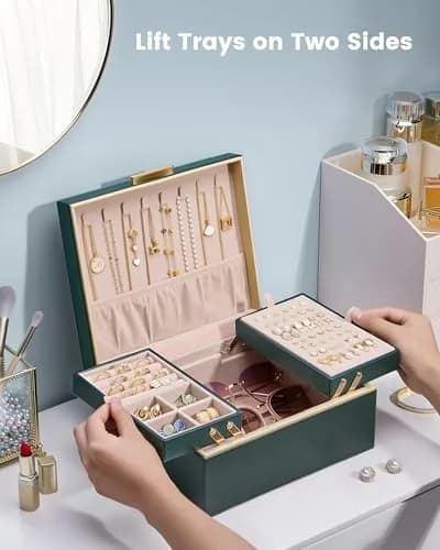 Lolalet 2-Layer Jewelry Organizer Box 24.2cm (9.53"W x 8.15"D x 4.45"H) | Foldable & Expandable Upper Storage thumbnail 2