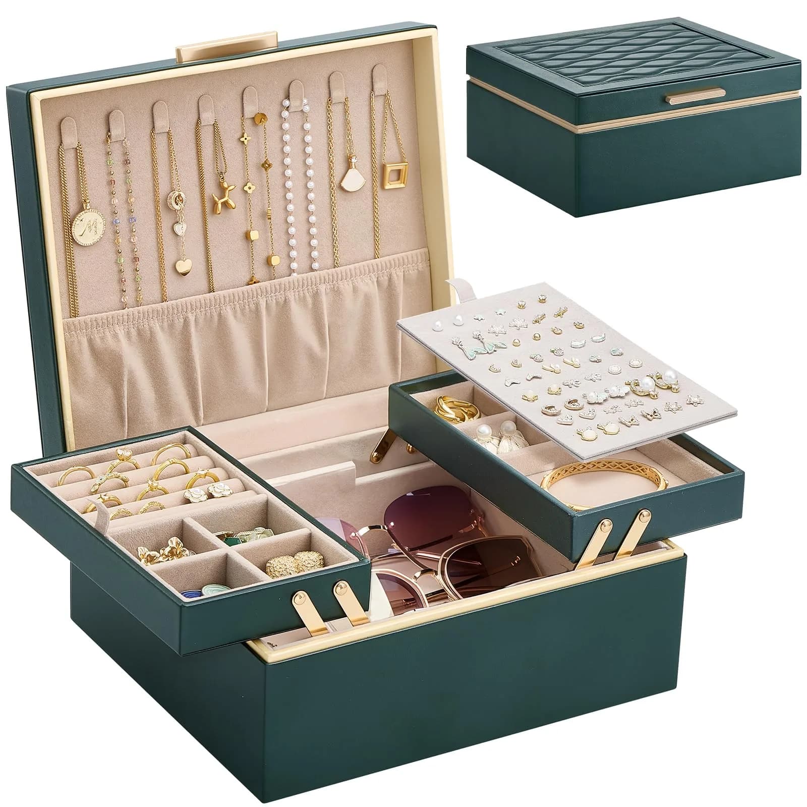 Lolalet 2-Layer Jewelry Organizer Box 24.2cm (9.53"W x 8.15"D x 4.45"H) | Foldable & Expandable Upper Storage - main product image